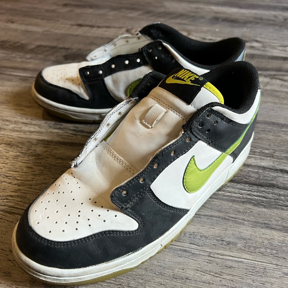 Nike Black and White Shoes with Lime Swoosh
